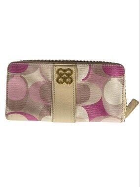 Coach Zip Wallet in Pink, Beige & Gold Logo
